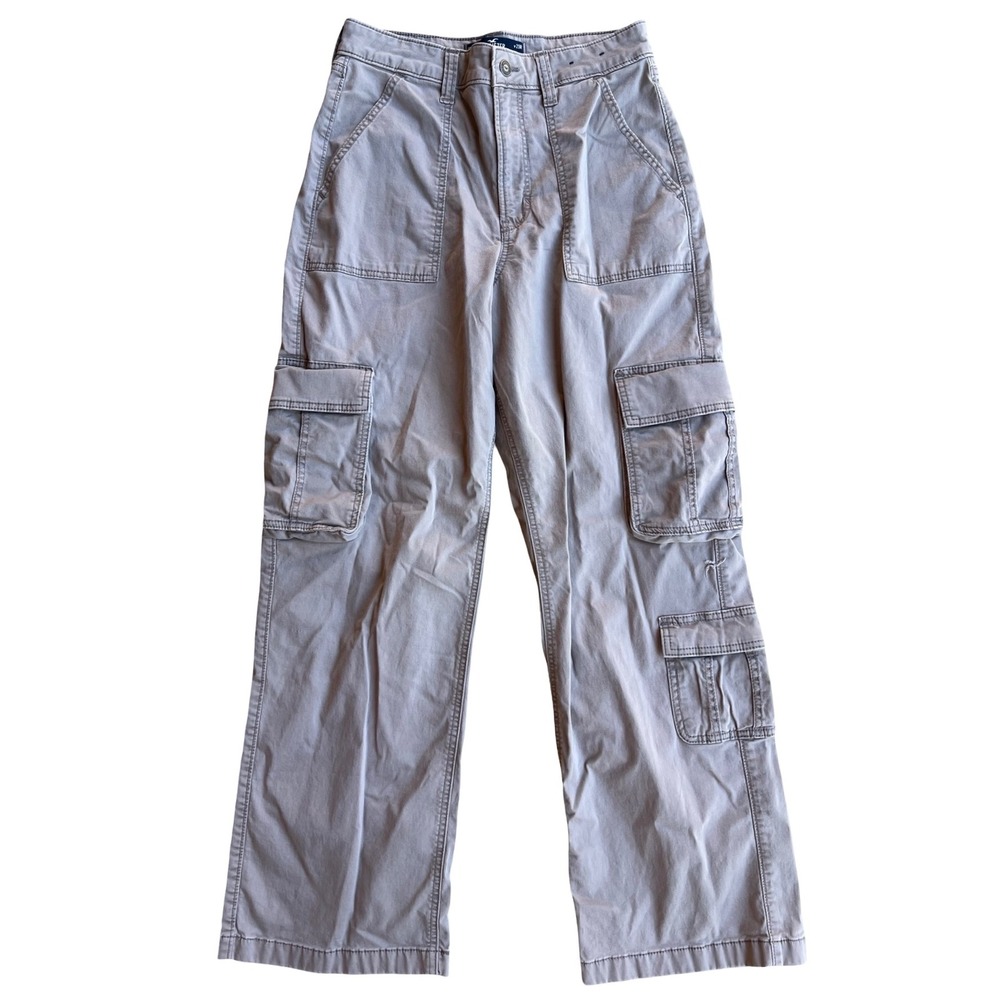 Hollister Ultra High-Rise Baggy Grey Slouchy Cargo Pants W29 8R Wide Leg Utility